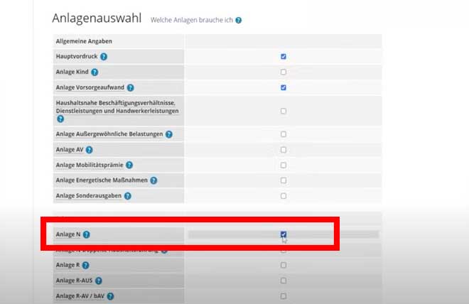 Anlage N aktivieren steuererklarung