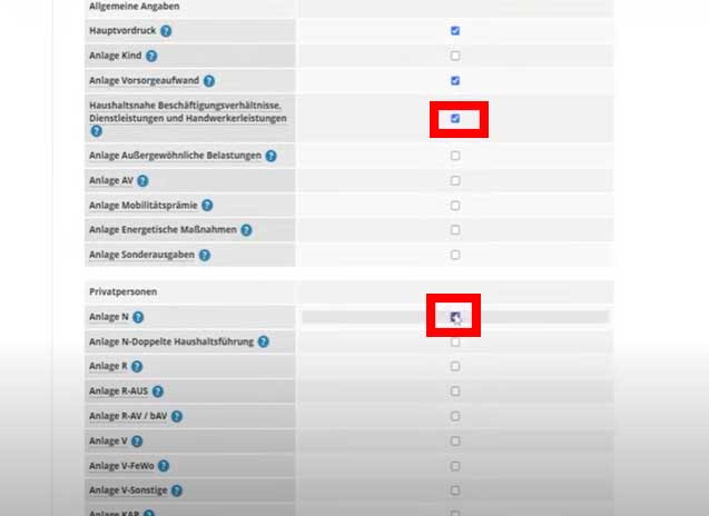 Anlage haushaltsnahe Beschäftigungsverhältnisse und die Anlage N