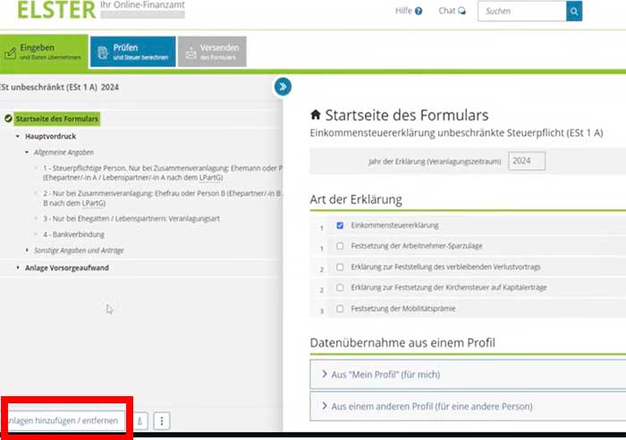 Anlagenauswahl öffnen anlagen n steuererklarung