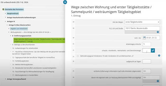 Entfernungspauschale Einfacher Weg zur Arbeit zum Beispiel 25 km mal der Zahl der Arbeitstage