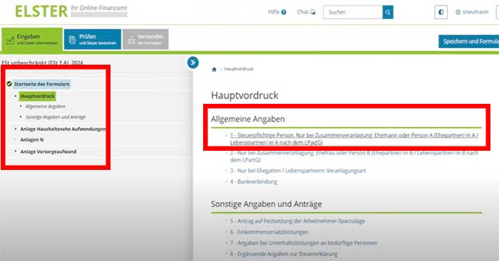 Im Hauptvordruck tragst du deine aktuellen Daten ein Name Adresse und Steuer Identifikationsnummer steuererklarung