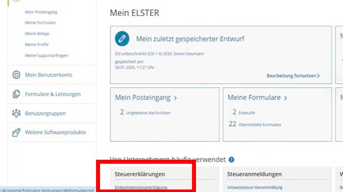 Klicken Sie hier, um mit Ihrer Steuererklärung zu beginnen