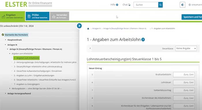 angaben zum arbeitslohn anlagenn n steuererklarung