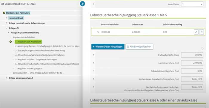 angaben zum arbeitsolhn anlage n steuererklarung